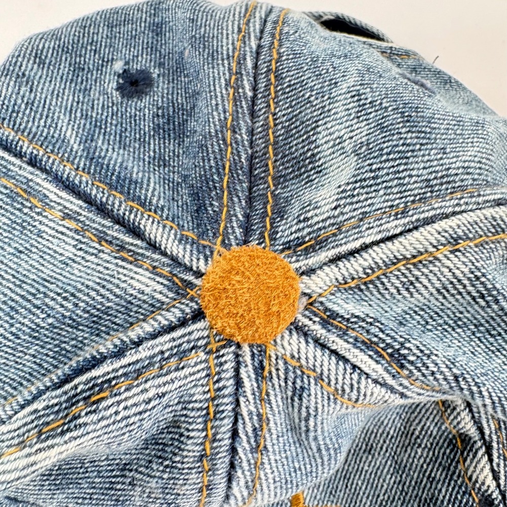 Vintage 90s Vail Colorado Hat Blue Denim Brown Suede Brim Cap Color Block Acid W - Picture 6 of 9